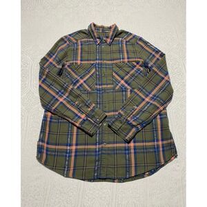 Express Boyfriend‎ Plaid Flannel Shirt Women Medium Green Pink Metallic Thread